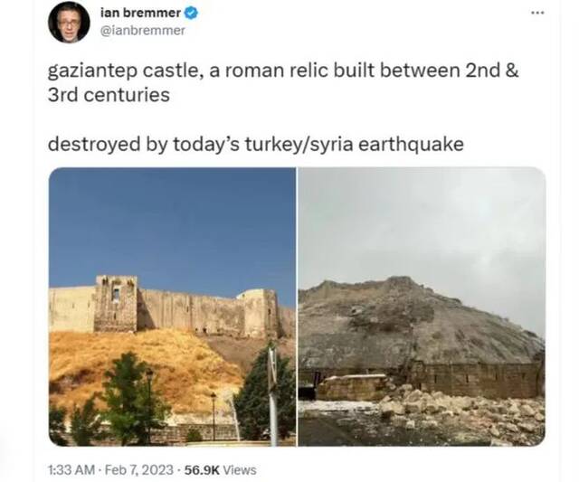 社交媒体上关于加济安泰普古堡坍塌的照片。