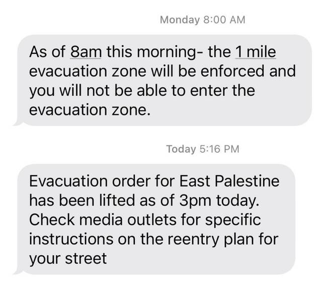 ▲埃尔泽收到的疏散以及疏散解除短信。图/受访者提供