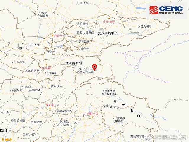 塔吉克斯坦发生7.2级地震，震源深度10千米