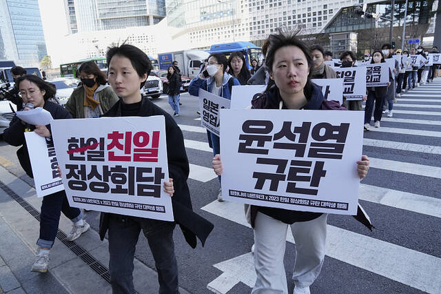 △3月16日，韩国首尔的学生们举行反对总统尹锡悦访问日本的集会。