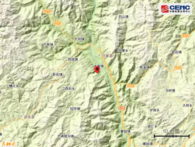 四川凉山州会东县发生4.0级地震，震源深度15千米