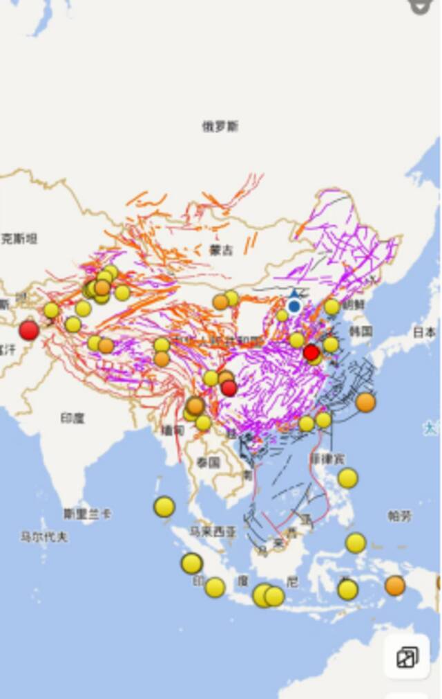 30天内我国（3级以上）和周边国家（5级以上）地震活动情况。受访者供图