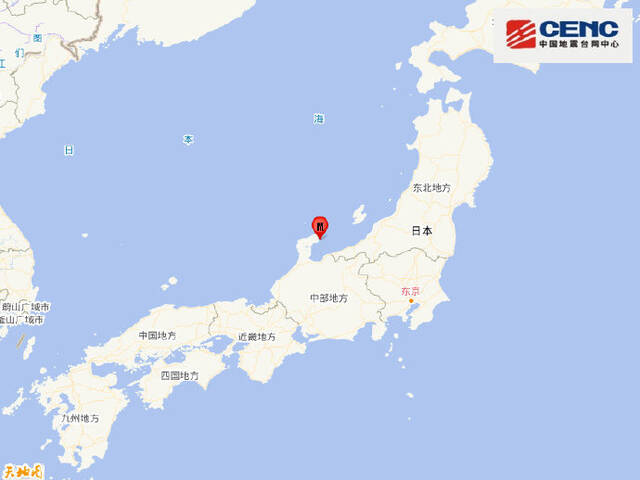 日本本州西岸近海发生5.7级地震，震源深度10千米