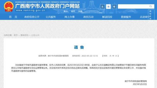 南宁市人民政府门户网站截图。点击图片查看详情