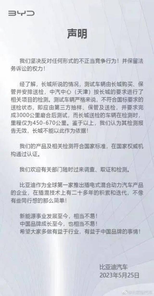 长城公开举报比亚迪，真监督还是恶竞争？