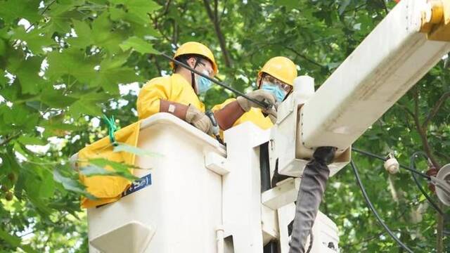 邯郸市供电公司工作人员在进行带电作业。新华社记者赵鸿宇摄