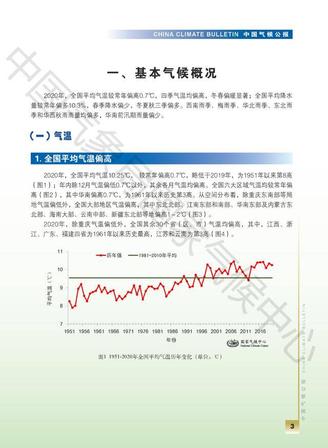 《2020年中国气候公报》截图。