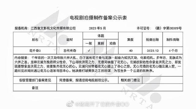 热门IP《花千骨2》备案 预计2023年12月开机