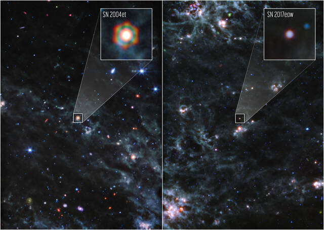 詹姆斯·韦伯太空望远镜定位了两颗超新星中的尘埃库