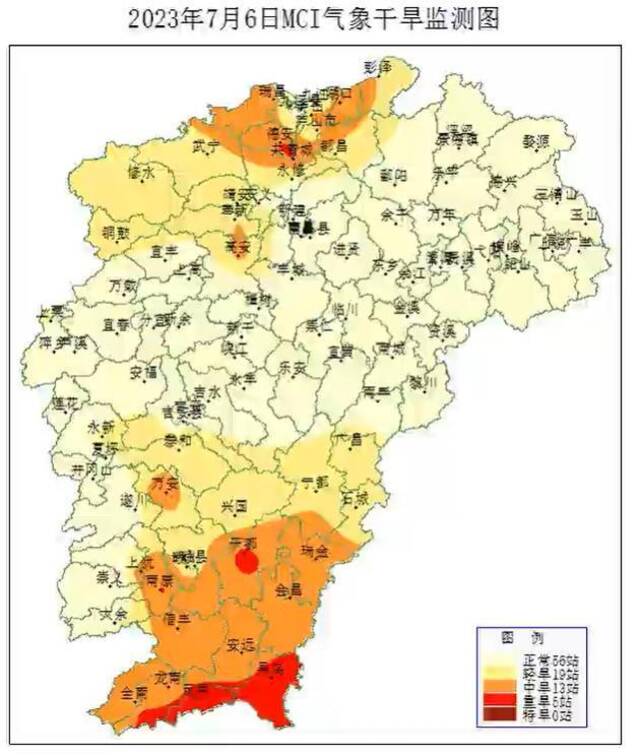 江西部分地区出现旱情，局地达到重度干旱