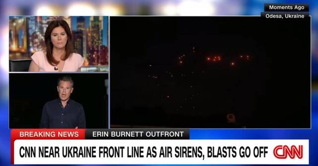 当地时间20日凌晨，CNN报道“俄军连续第三晚袭击敖德萨”视频截图
