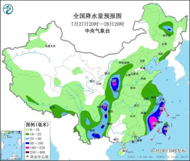 全国降水量预报图来源：中央气象台