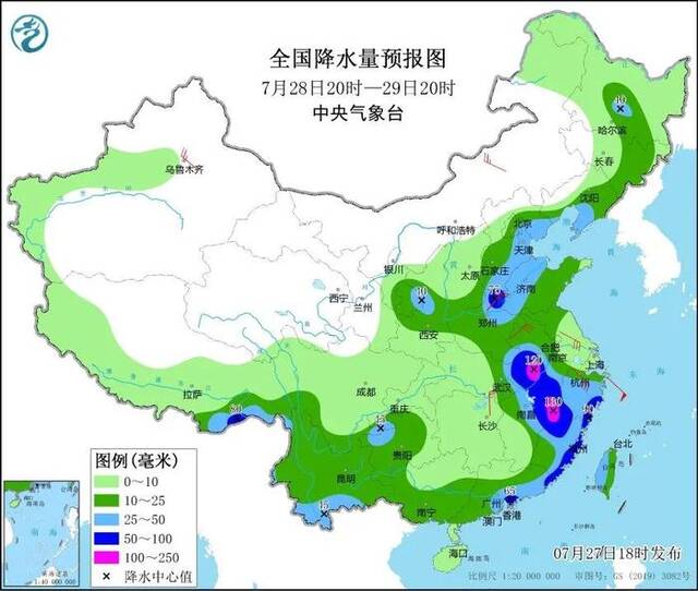 全国降水量预报图来源：中央气象台