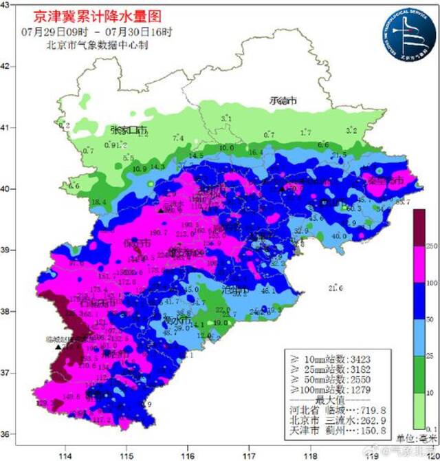 北京城区平均降雨92.9毫米，预计未来两小时最大雨强30~50毫米