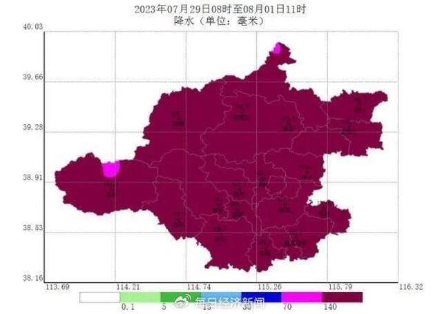 7月29日-8月1日涿州市降水量示意图图片来源：澎湃新闻