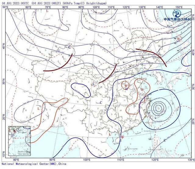 8月4日8时500百帕天气图来源：中央气象台网站