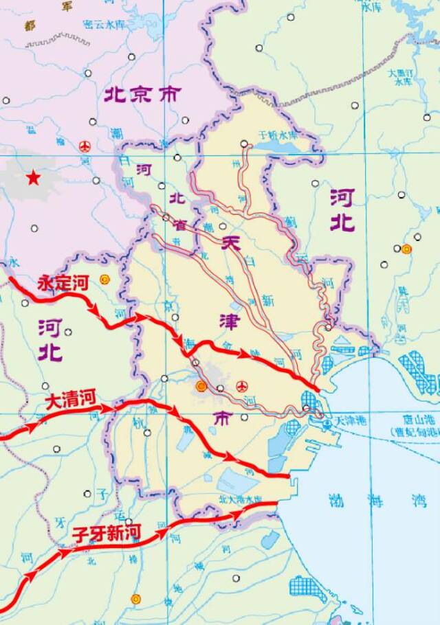 洪水途经天津入海路径。新京报制图/师春雷