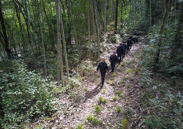 2022年1月19日，武夷山国家公园护林员在巡山（无人机照片）。新华社记者周义摄