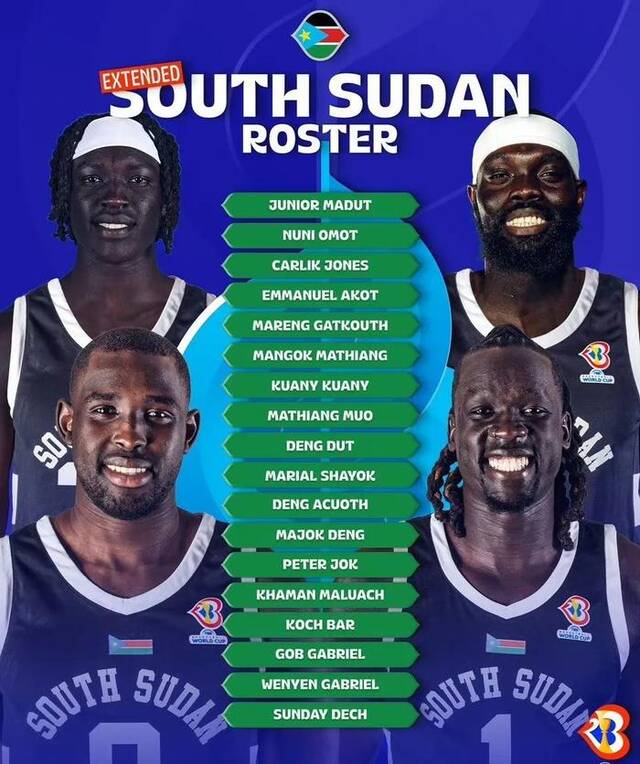 南苏丹队公布世界杯18人名单多名“归化球员”参赛资格存疑。图/国际篮联篮球世界杯官方微博