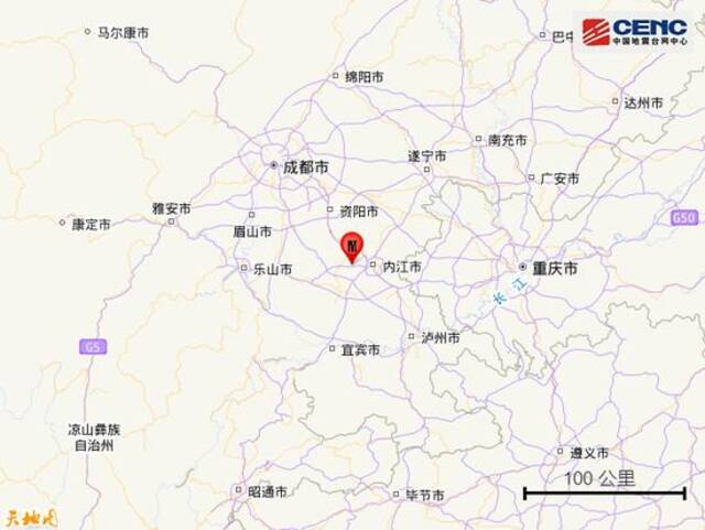 四川内江市一个多小时接连发生三次地震