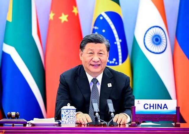 △2022年6月23日晚，国家主席习近平在北京以视频方式主持金砖国家领导人第十四次会晤并发表重要讲话。