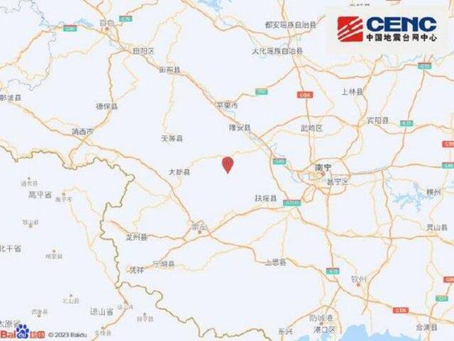 广西崇左市江州区发生3.3级地震 震源深度10千米