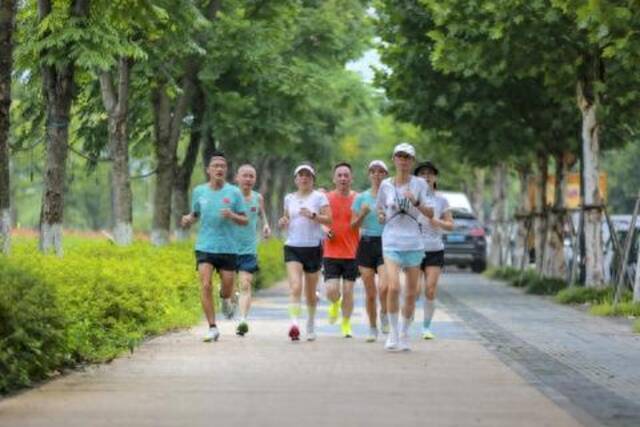 安吉县开展“全民健身，绘就幸福生活”绿道晨跑活动。潮新闻拍友潘学康摄