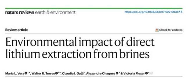 论文标题为：直接从卤水中提取锂对环境的影响