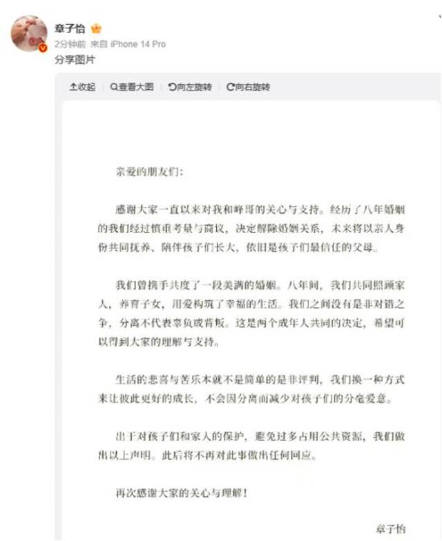 章子怡汪峰宣布离婚！共关联4家企业，唯一合资公司前员工：一直没经营过