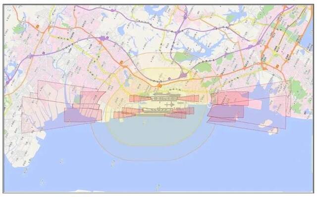 深圳机场周边严控禁飞区示意图（图中阴影部分）
