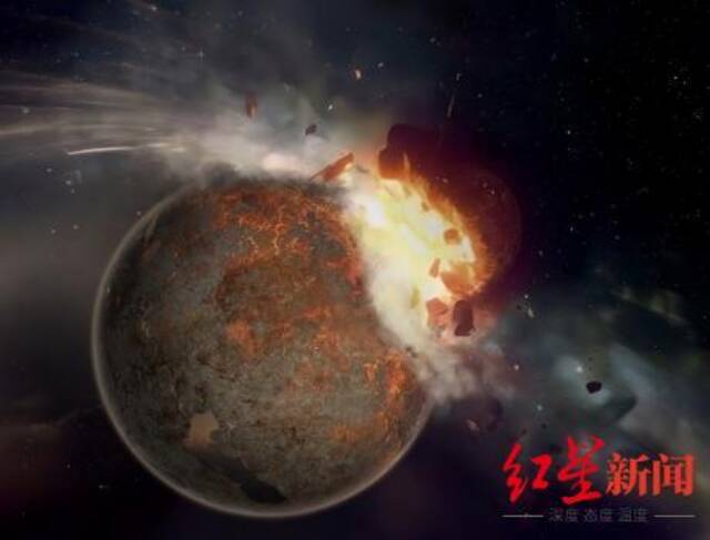 ▲45亿年前地球曾与忒伊亚（Theia）行星发生“大碰撞”阐述图据《自然》杂志