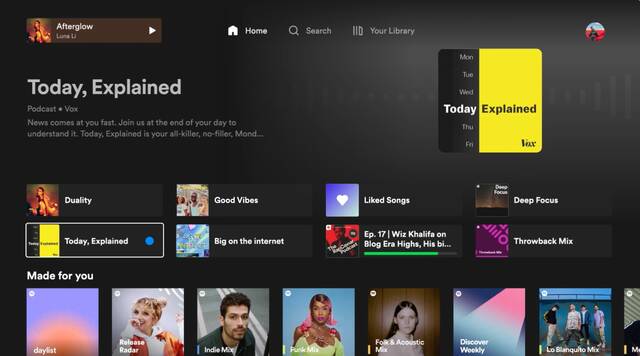 Spotify 推出新版电视 App：主页重新设计，支持深色模式