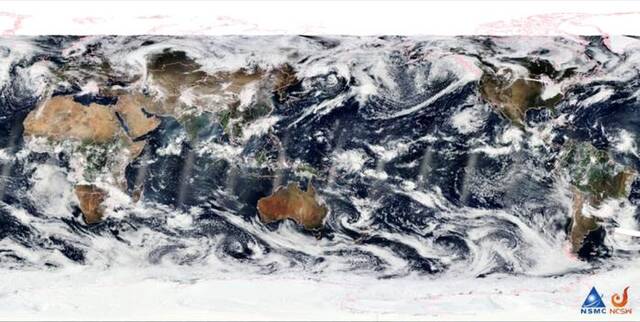 风云三号F星中分辨率光谱成像仪首幅全球图像图片来源：国家卫星气象中心