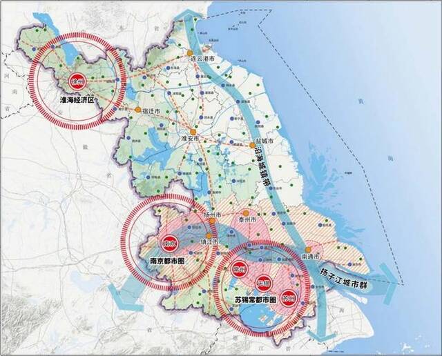 江苏省城镇空间格局规划图图片来源：《江苏省国土空间规划（2021-2035年）》