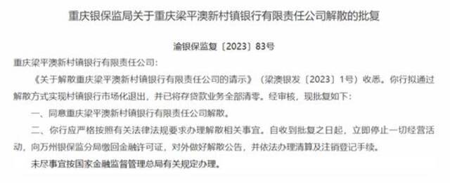 北京一家村镇银行宣布解散，今年全国已有多家村镇行退出市场