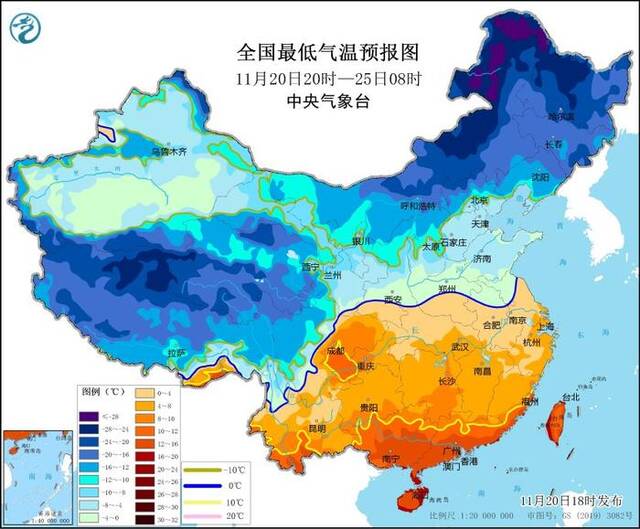 中央气象台发布寒潮黄色预警：长江中下游及以北地区气温将先后下降6～10℃