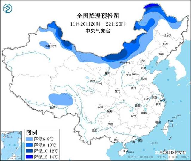 中央气象台发布寒潮黄色预警：长江中下游及以北地区气温将先后下降6～10℃