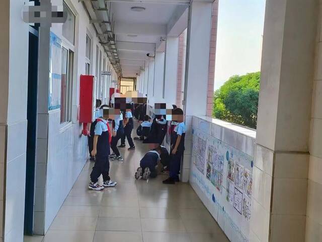 厦门一小学，学生课间在走廊上活动。受访者供图