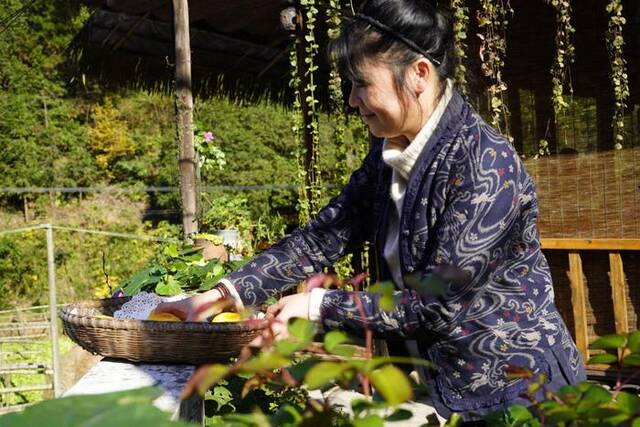 这是湖南省怀化市鹤城区河西街道方石坪村“新村民”尹萍在晒柿子。新华社记者余春生摄