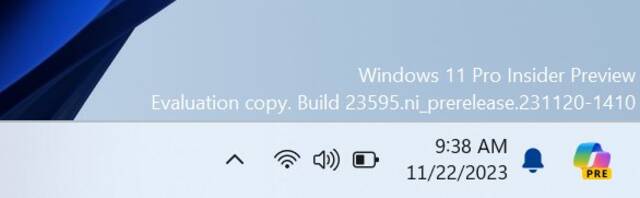 微软发布 Win11 Dev 23595 预览版更新：微调系统托盘 Copilot 位置