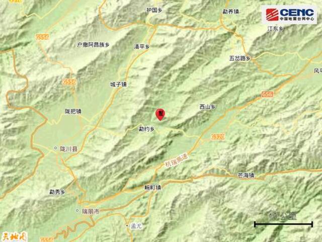 云南德宏州芒市发生5.0级地震，震源深度10千米