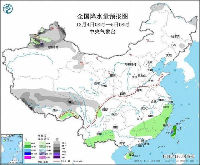 图1全国降水量预报图（12月4日08时-5日08时）