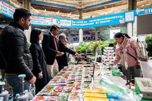 12月6日，世界媒体峰会参会代表在昆明斗南花卉市场参观。新华社记者胡超摄