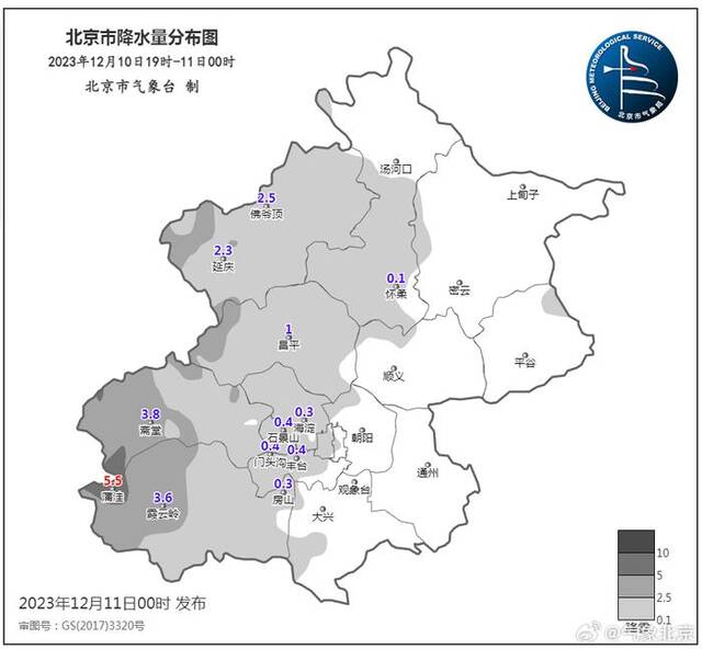 北京市大部分地区已出现降雪 房山一地降雪量5.5毫米