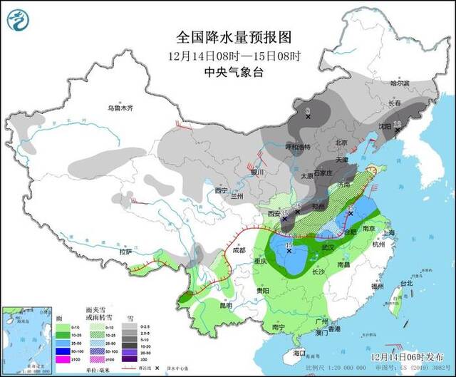 图5全国降水量预报图（12月14日08时-15日08时）