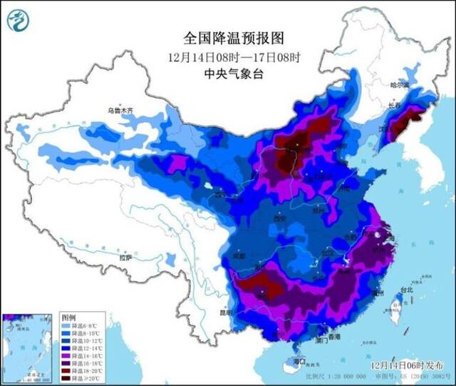 图4全国降温预报图（12月14日08时-17日08时）