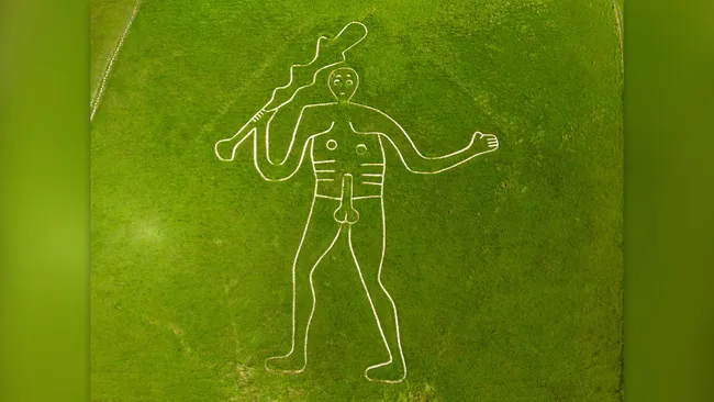 新的研究表明，180英尺高的中世纪早期用棍棒雕刻的裸体秃头男子可能是大力士