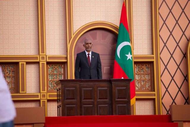 △2023年11月17日，马尔代夫新任总统穆伊兹在首都马累出席就职仪式