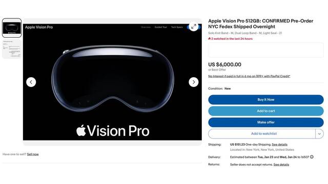 溢价62%，eBay 平台涌现高价转售的苹果Vision Pro头显