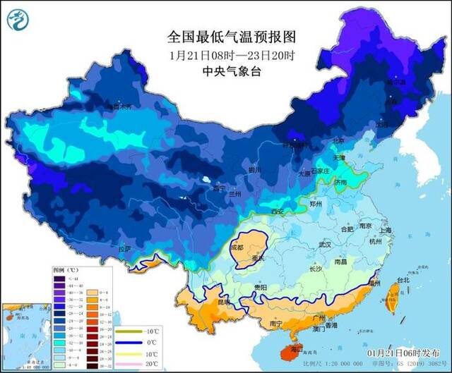 中央气象台今晨继续发布寒潮黄色预警